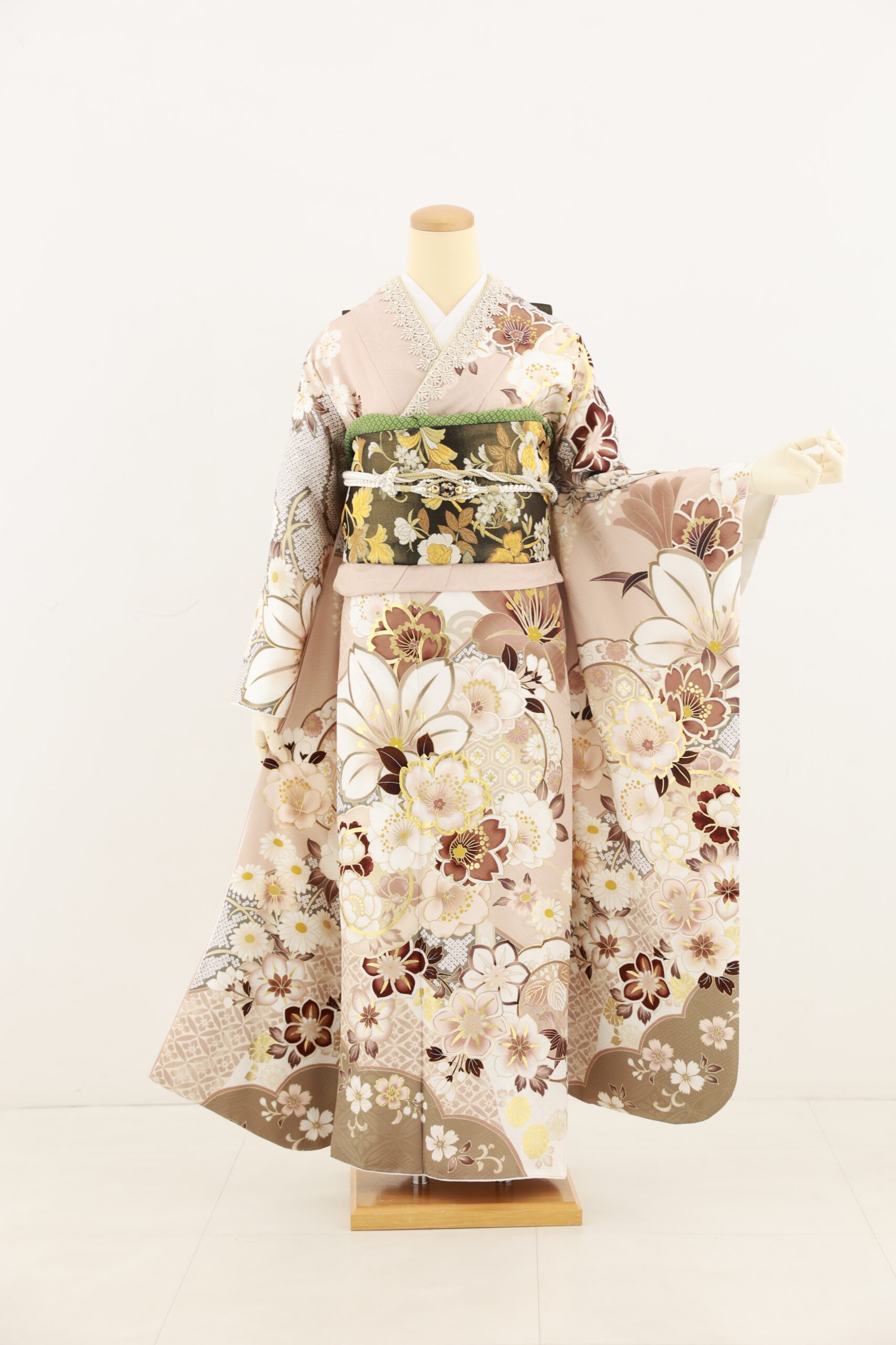 Ｃ-1151　モカベージュかのこ柄大花